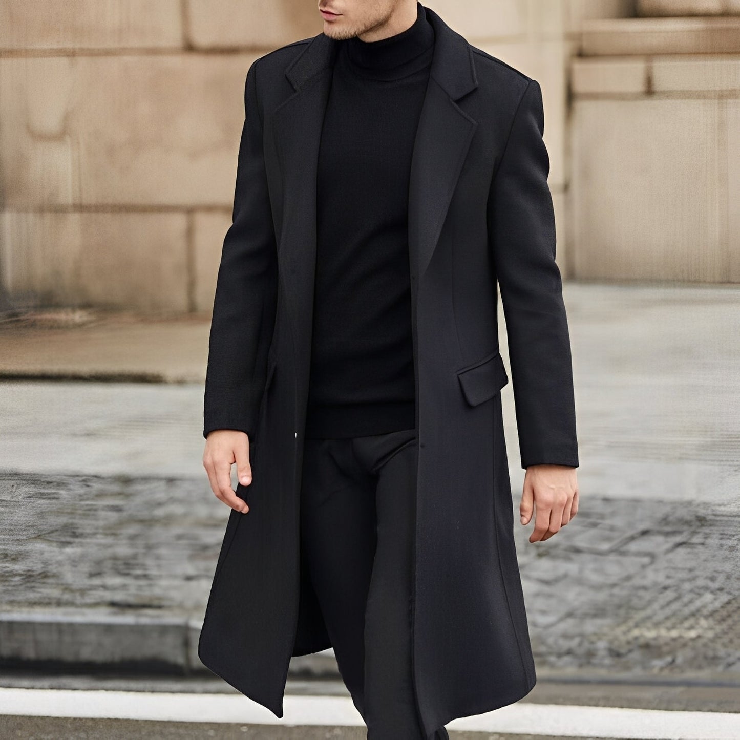 Nicholas - Elegancki długi płaszcz wełniany dla mężczyzn