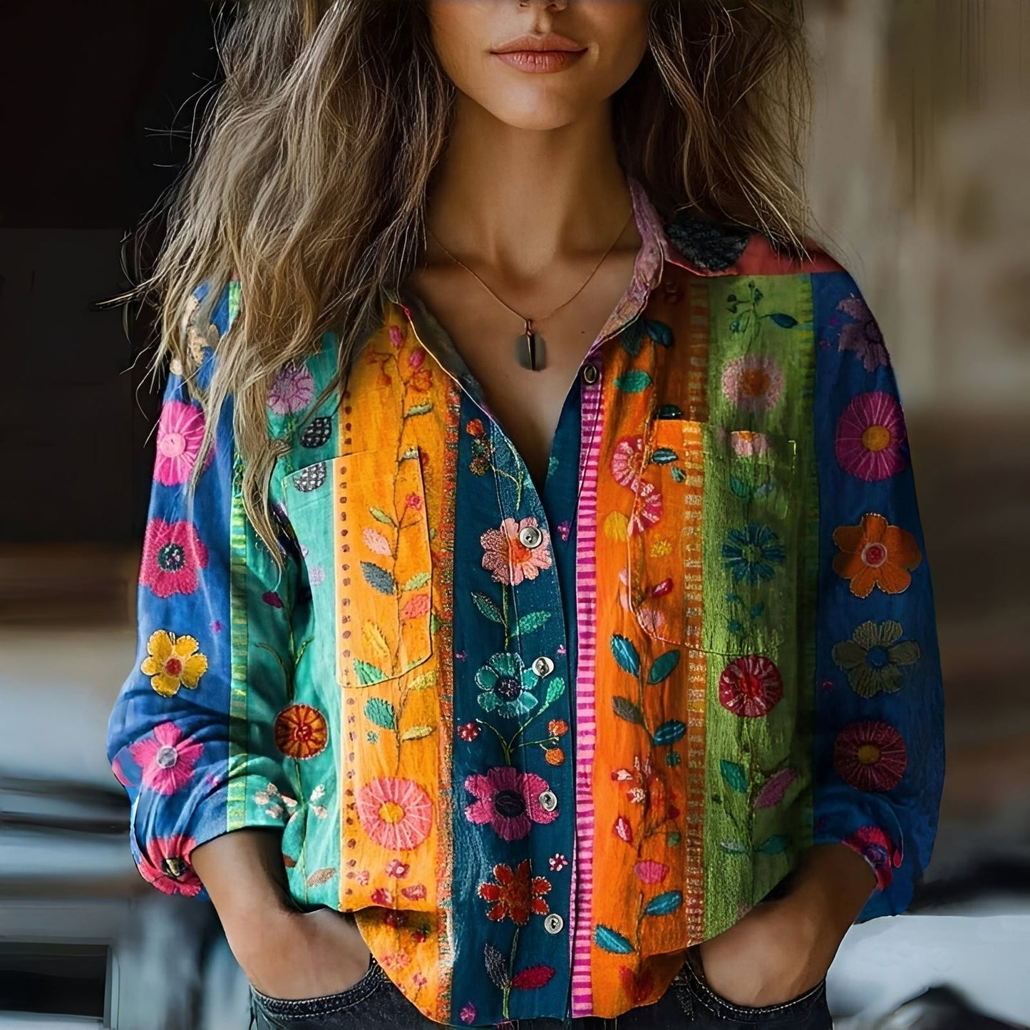 Roselyne - Bluzka luźna z eleganckim wzorem dla kobiet