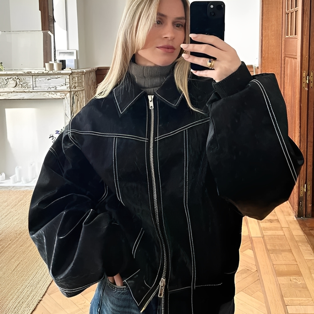 Céllee - Kurtka zimowa oversize skórzana dla kobiet