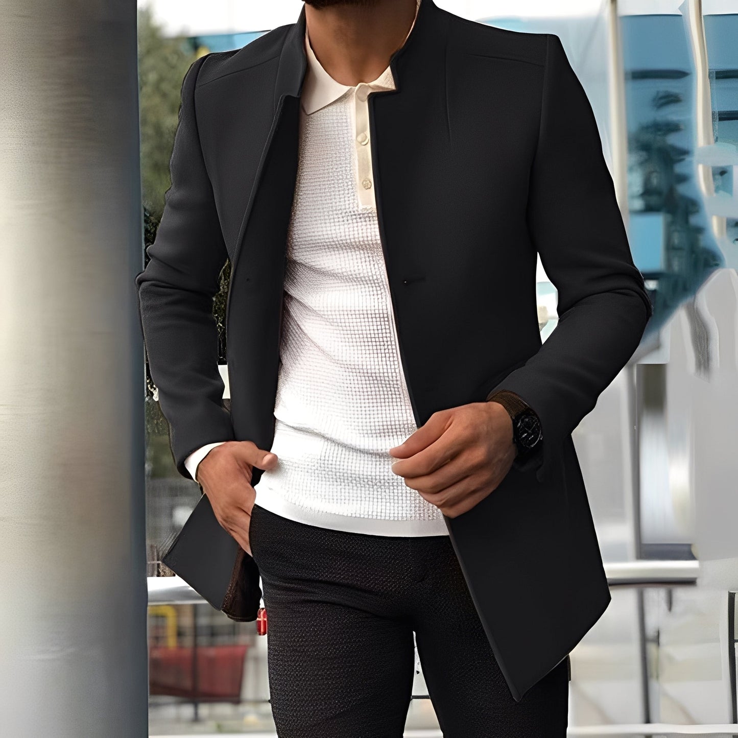 Jones - Formalny płaszcz slim-fit z wełny dla mężczyzn