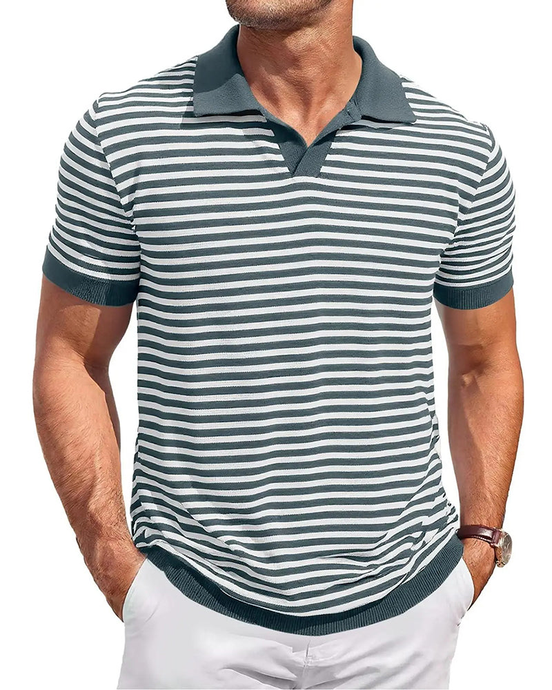 Męski T Shirt Polo W Paski Color Block Casual