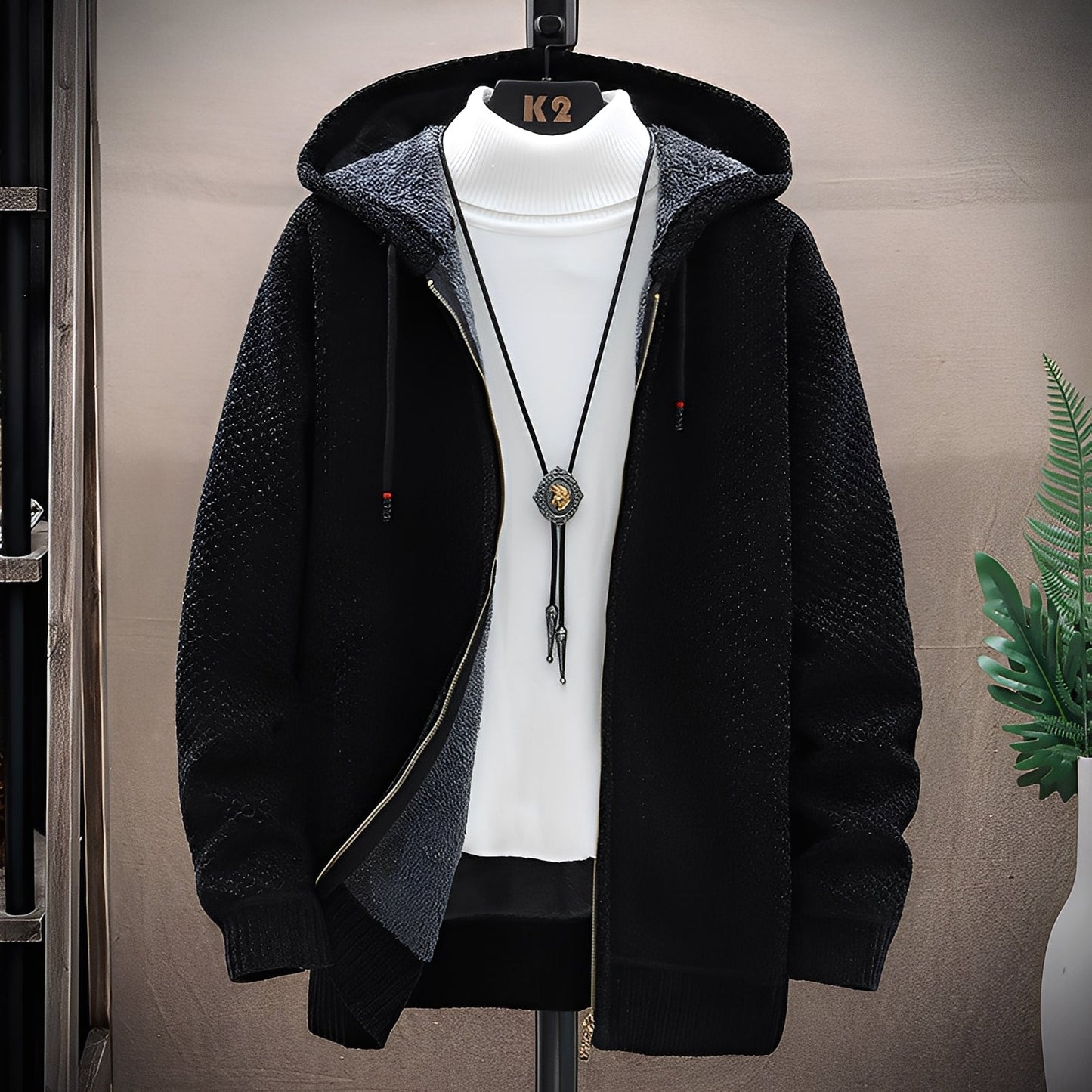 Roni - Nowoczesna dzianinowa bluza z kapturem z podszewką z polara dla mężczyzn