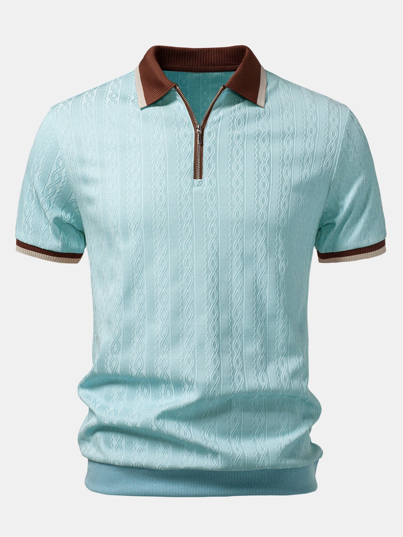 Męska Dzianinowa Koszulka Polo Z Zamkiem Regular Fit