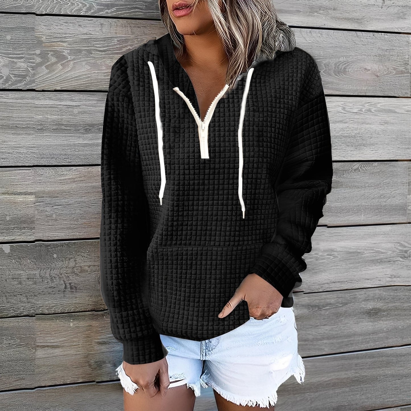 Amanda - Stylowy Waffel-Hoodie dla kobiet