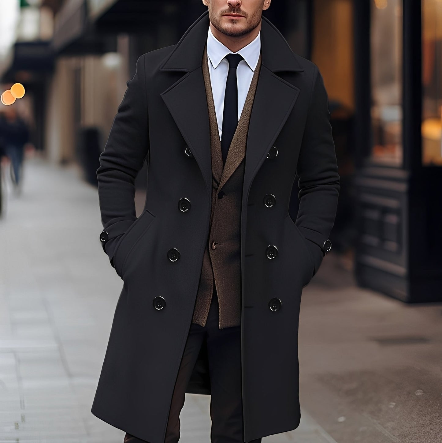 James - Elegancki dwurzędowy płaszcz z wełny dla mężczyzn