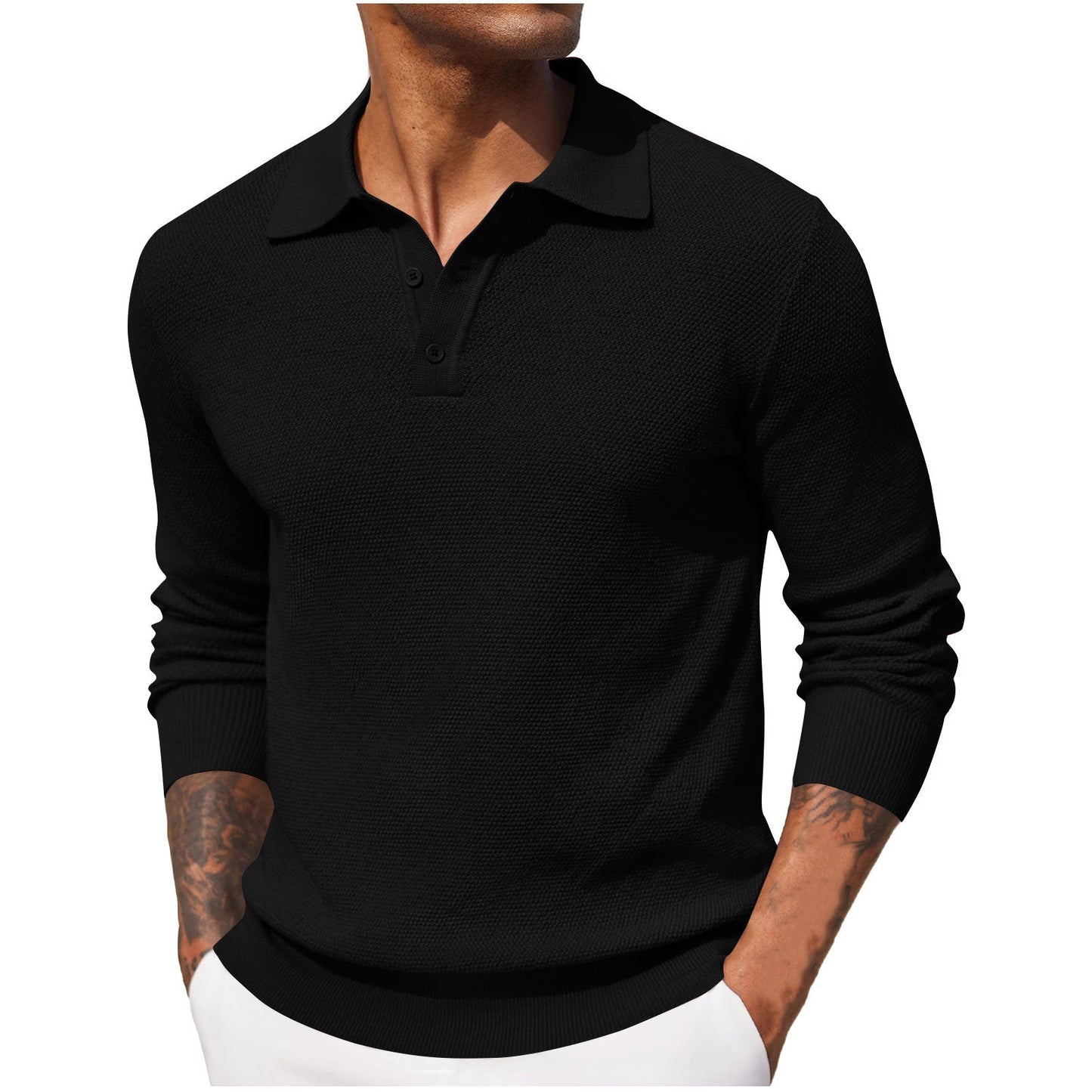 Jerrod - Elegancka koszulka polo z długim rękawem dla mężczyzn