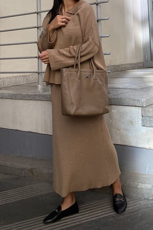 Damski komplet sweter i spódnica midi do różnych stylizacji