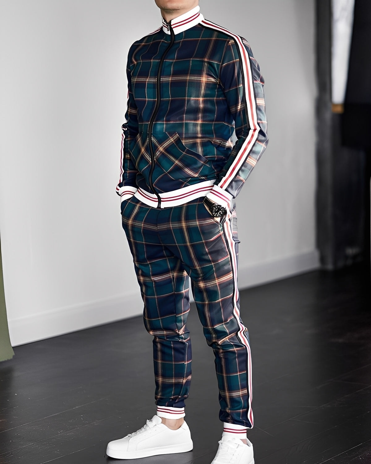 Neal - Stylowy kraciasty sportowy dres dla mężczyzn