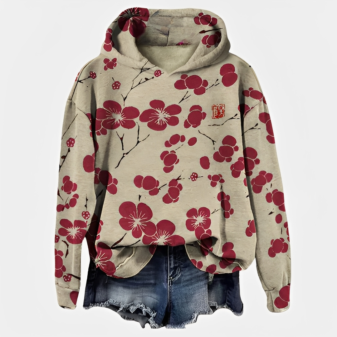 Emelyn - Bluza z kapturem w kwiaty elegancka dla kobiet