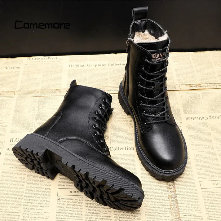 Delphine – Czarne Zimowe Buty Skórzane