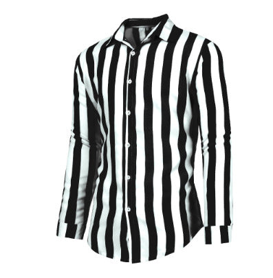Męska Koszula Slim Fit W Pionowe Paski Z Kołnierzykiem Kent