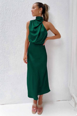 Elianna – Sukienka midi elegancka z asymetrycznym dekoltem