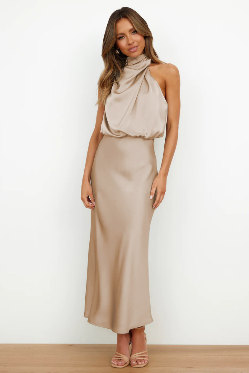 Elianna – Sukienka midi elegancka z asymetrycznym dekoltem