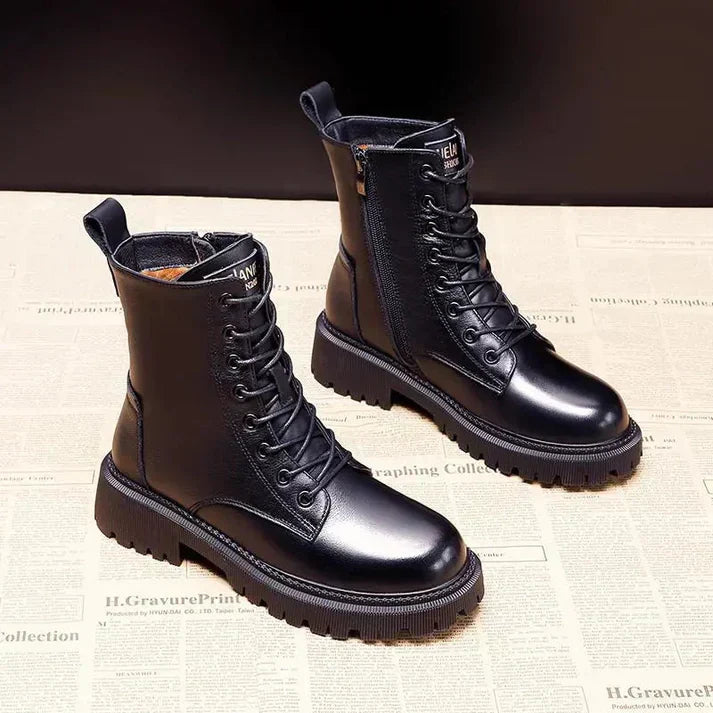 Delphine – Czarne Zimowe Buty Skórzane