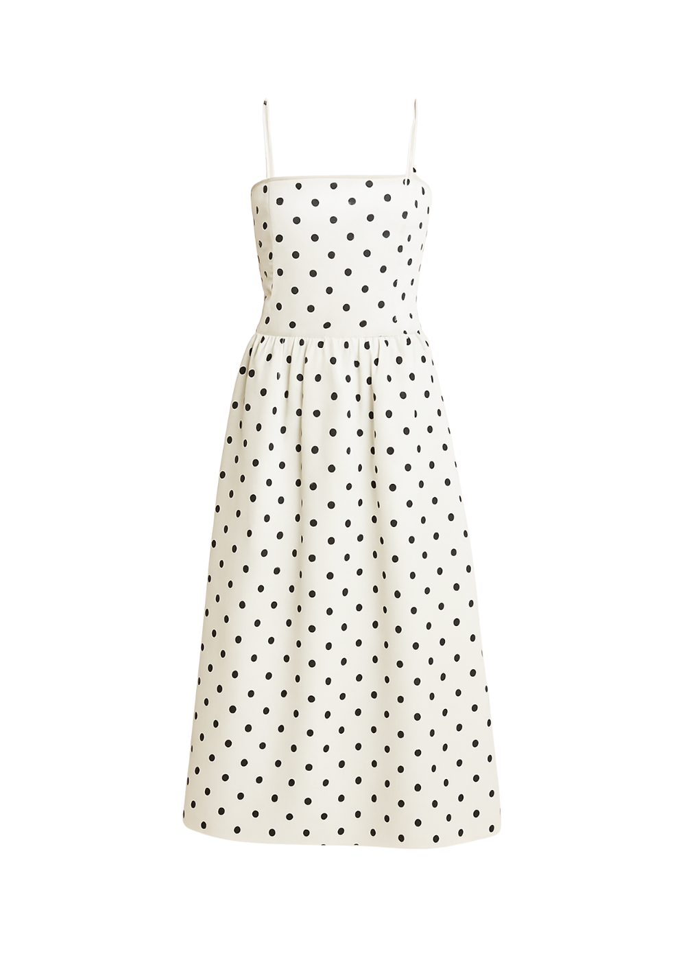 Sukienka midi w kropki czarno-biała na ramiączkach, letni model w stylu vintage