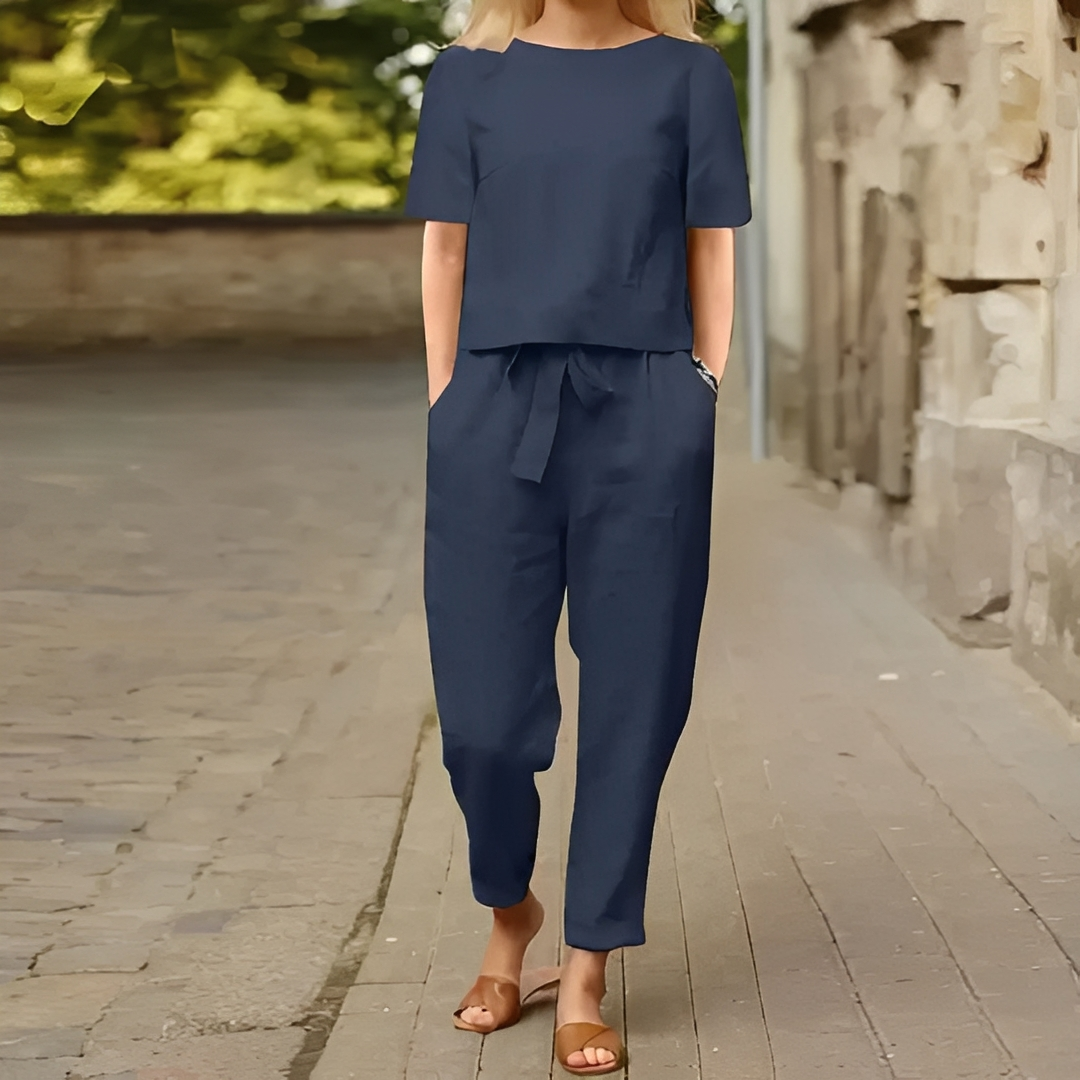 Mélina - Koszula vintage i szerokie spodnie dla kobiet zestaw