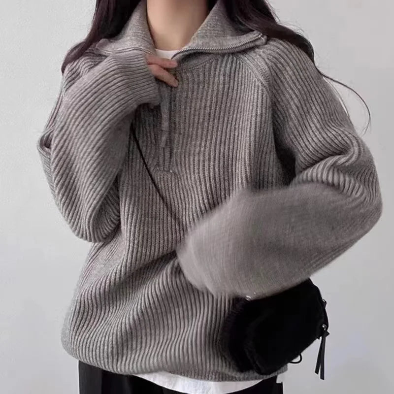 Damski Sportowy Sweter Polo Z Półzamkiem