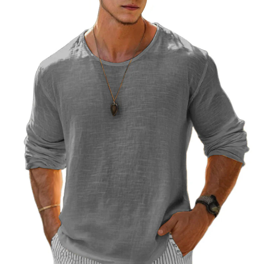 Męski T Shirt Z Długim Rękawem Bawełna Len Luźny Krój