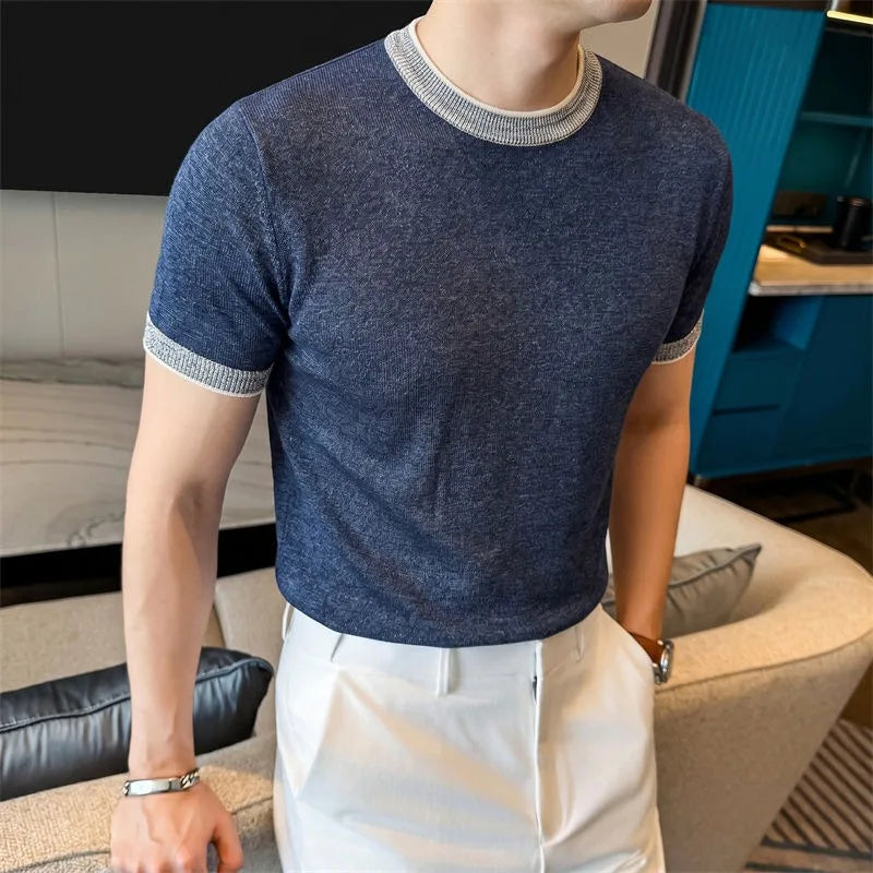 Męski T-shirt z Lyocellu i Lnu z Okrągłym Kołnierzem, Oddychający