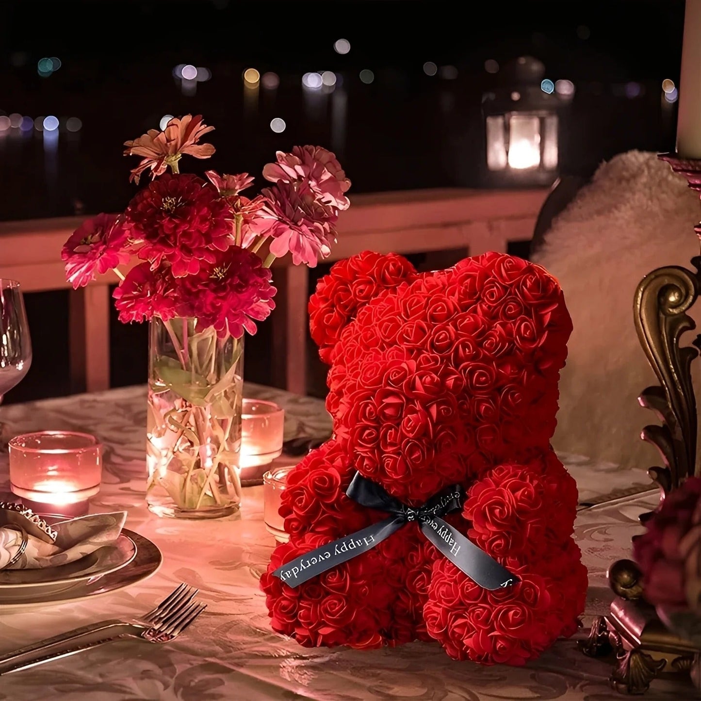 Teddie - Romantyczny Różany Miś z LED-Pudełkiem na Walentynki