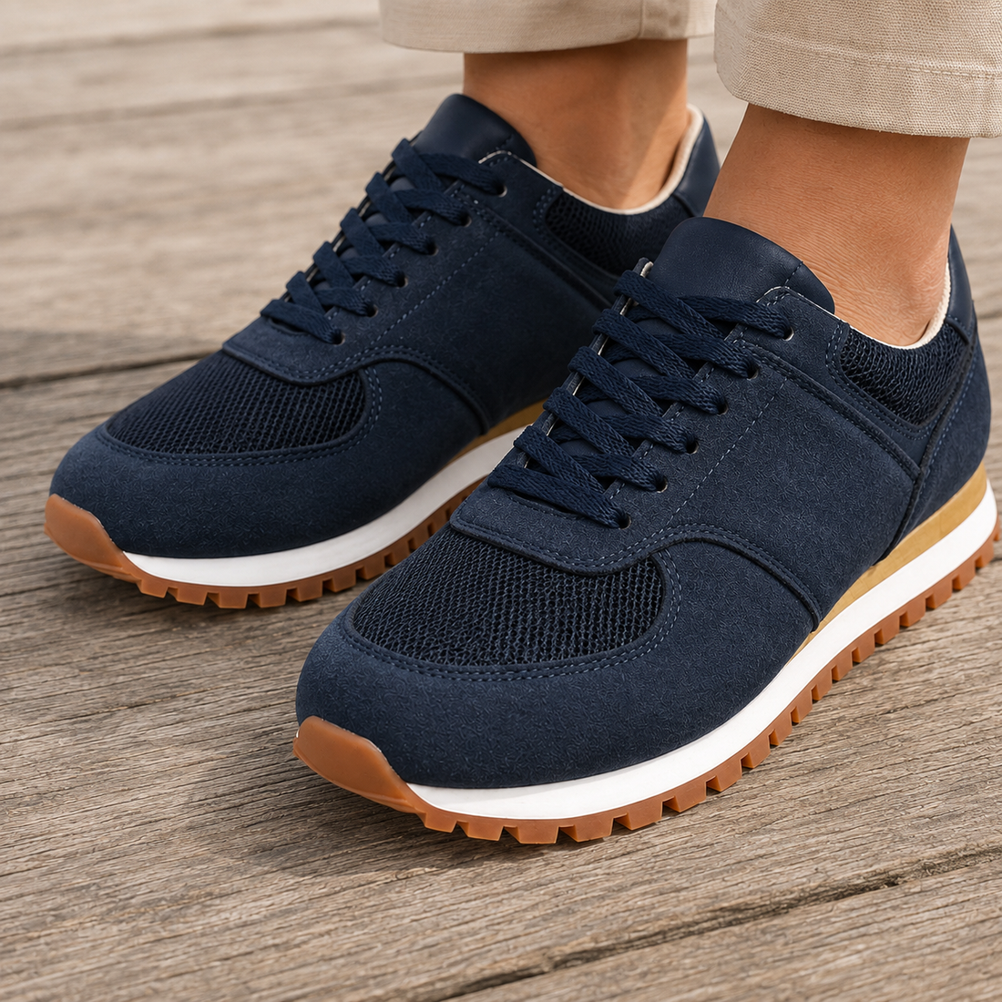 Sneakersy Retro Z Siatki I Wstawkami Zamszowymi