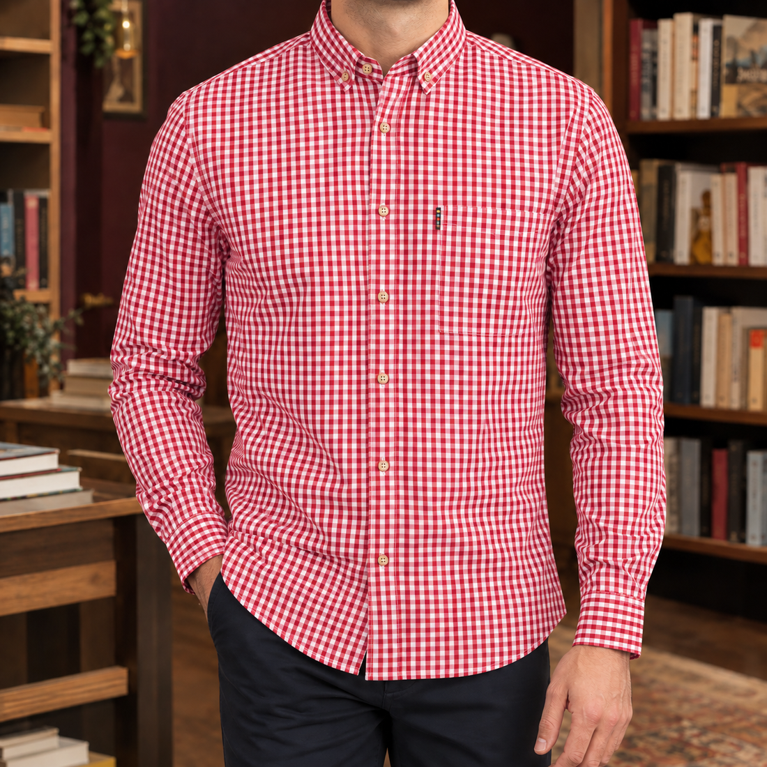 Męska Koszula Bawełniana W Kratkę Gingham