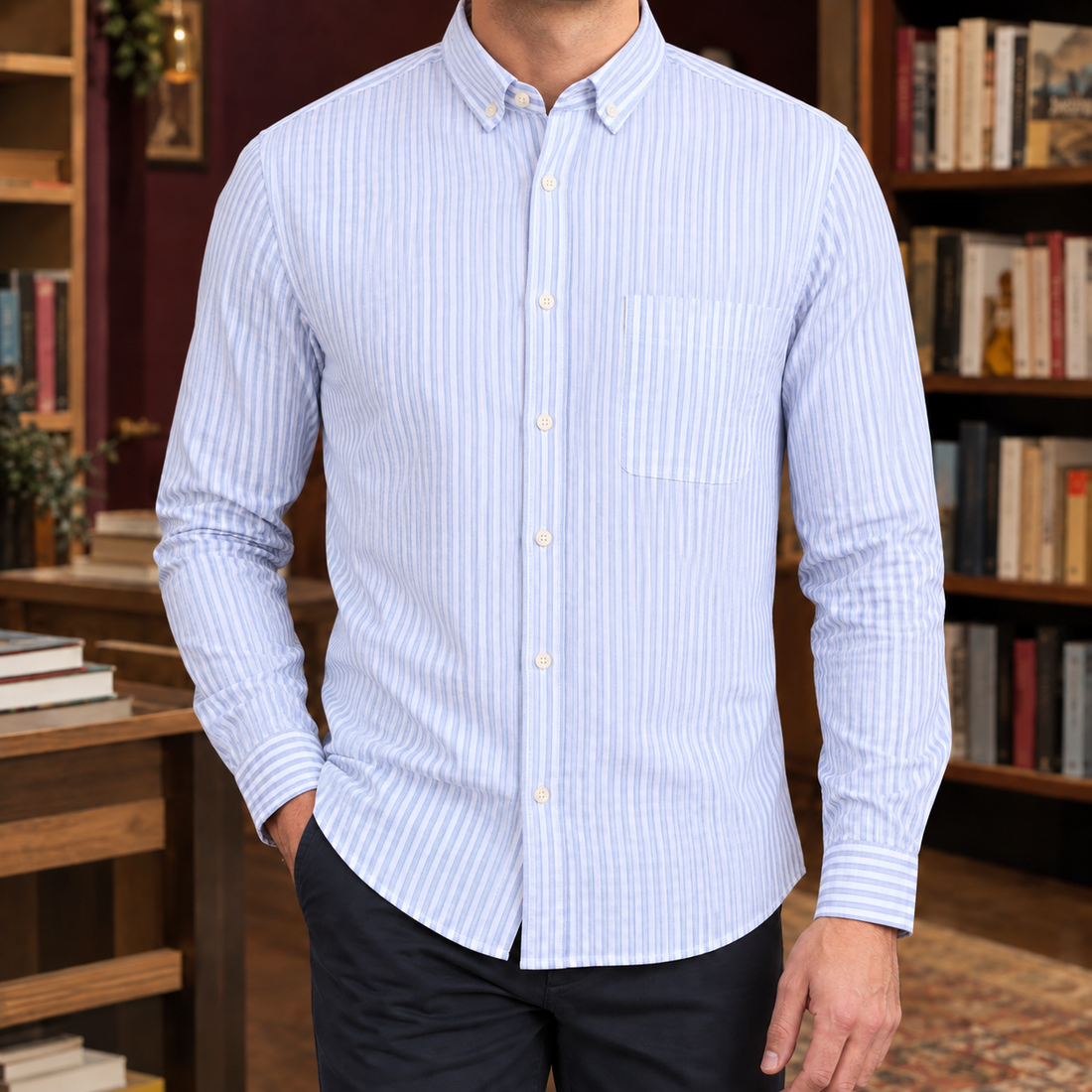 Przód męskiej koszuli bawełnianej w kratkę gingham