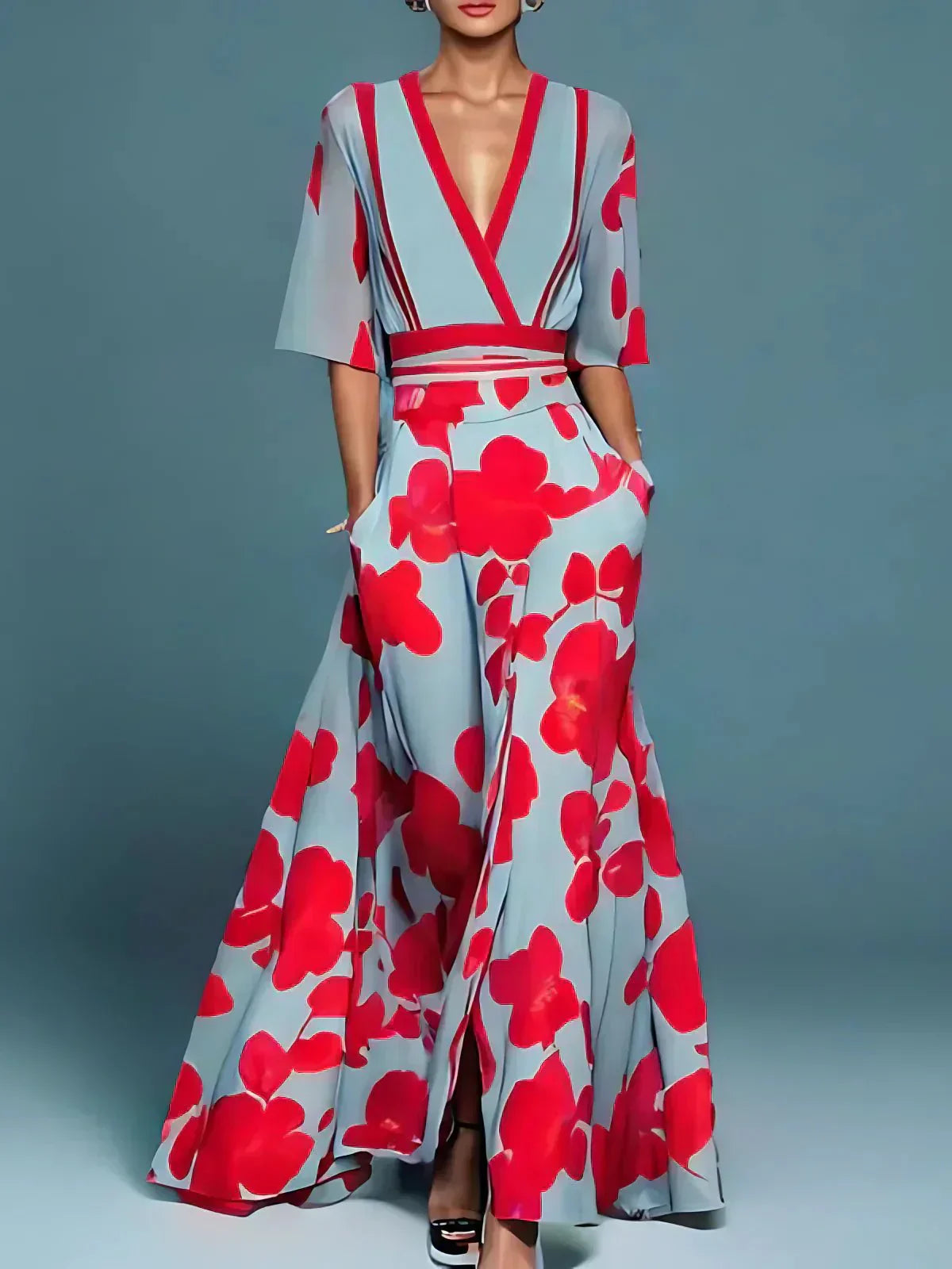 Jade – Suknia maxi elegancka z motywem kwiatowym