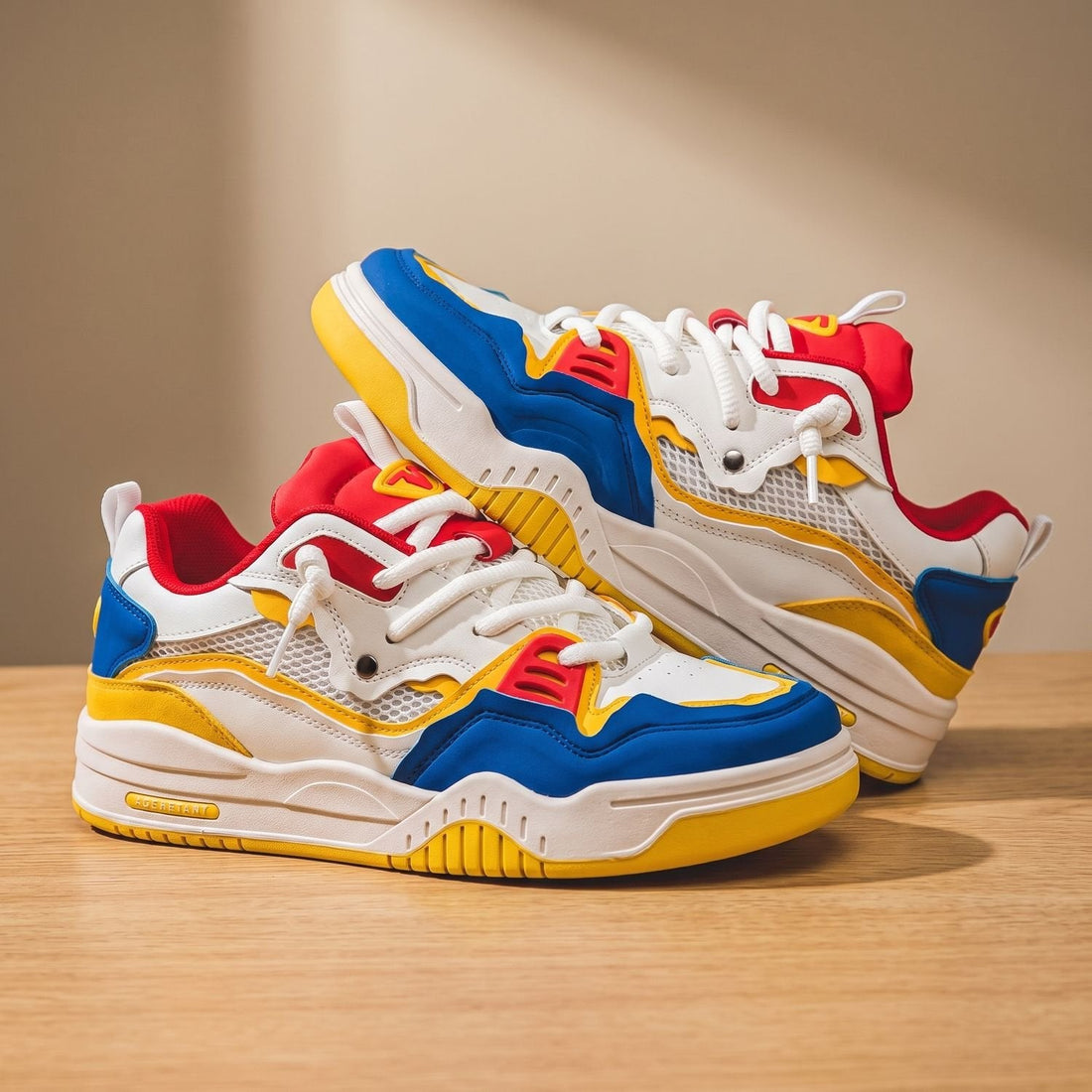 Męskie Masywne Sneakersy Niskie Sznurowane Biało Szare
