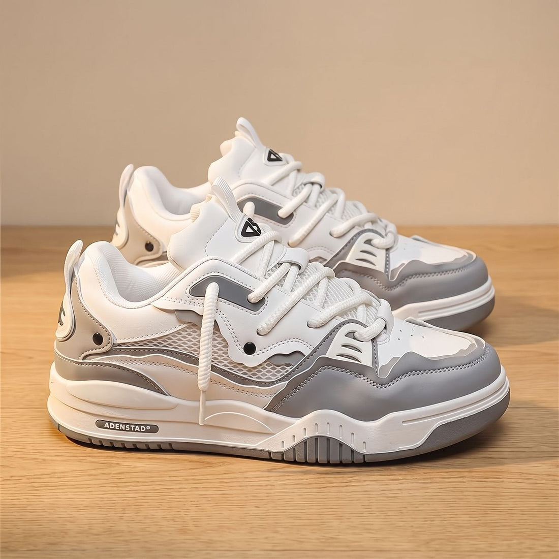 Męskie Masywne Sneakersy Niskie Sznurowane Biało Szare