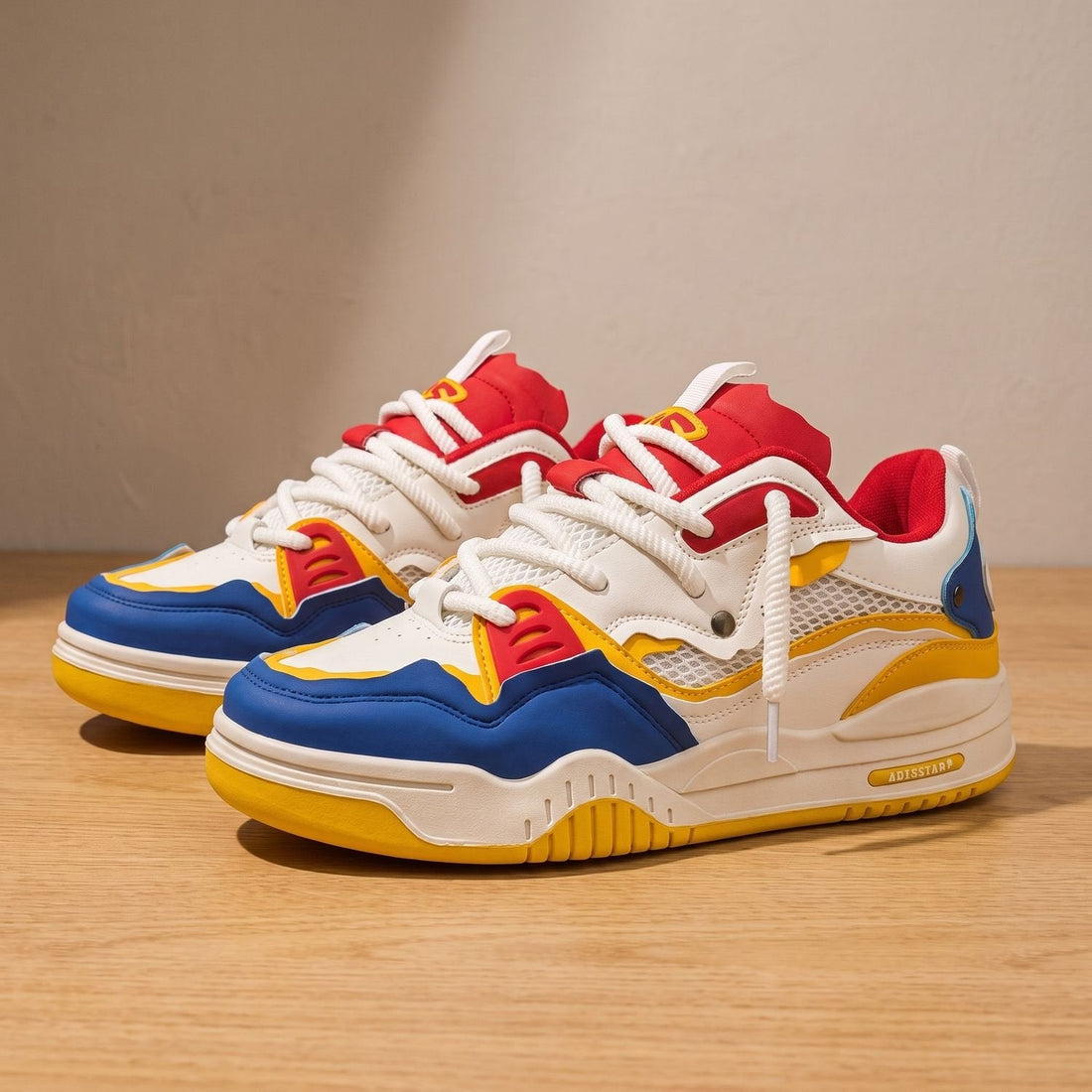 Detal sznurowania w biało-szarych męskich sneakersach