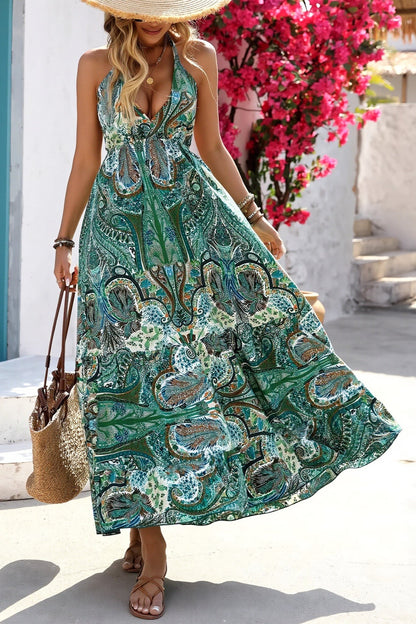Damska Sukienka Maxi Paisley Z Dekoltem Halter
