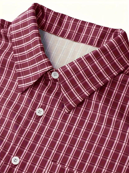 Męska lekka koszula w kratę z krótkim rękawem czerwona