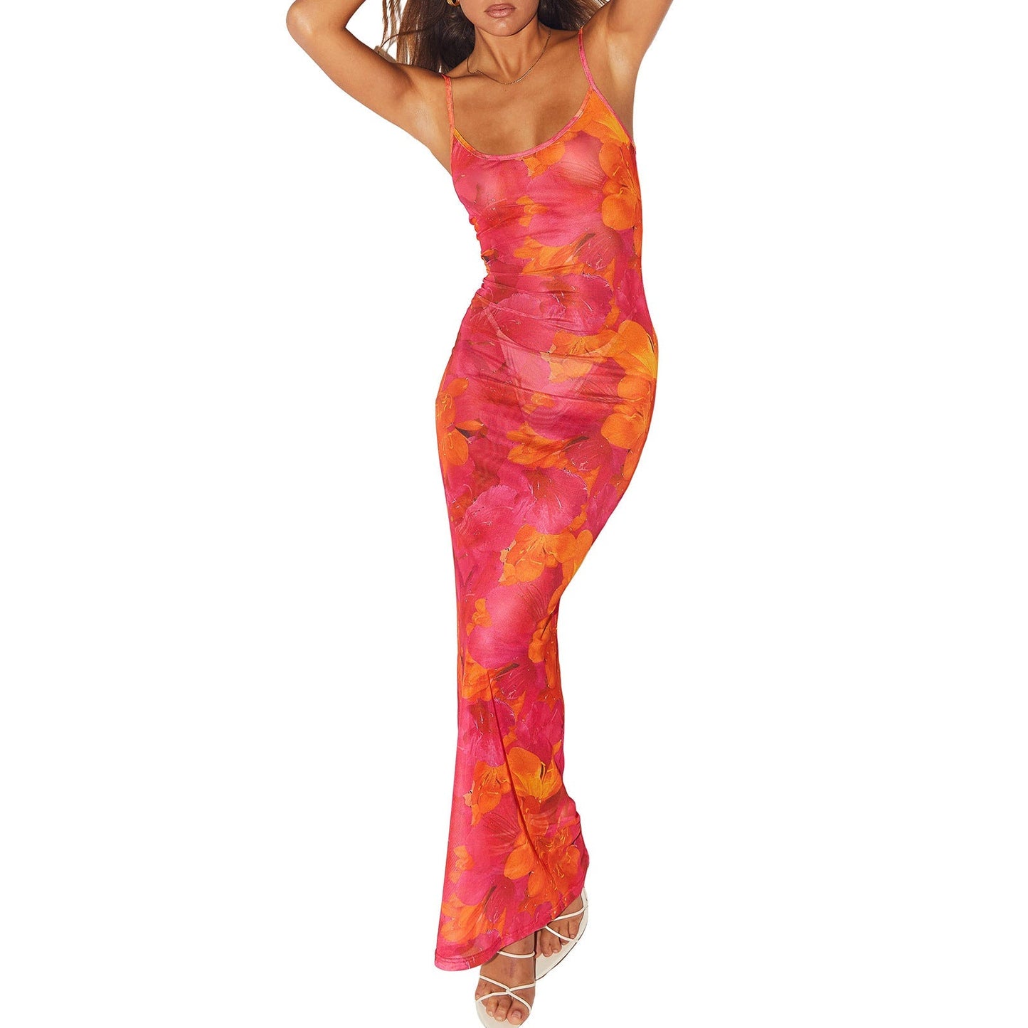 Letnia sukienka maxi damska w kwiaty, bez rękawów, boho