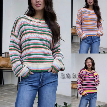 Damski sweter dzianinowy w paski o luźnym fasonie
