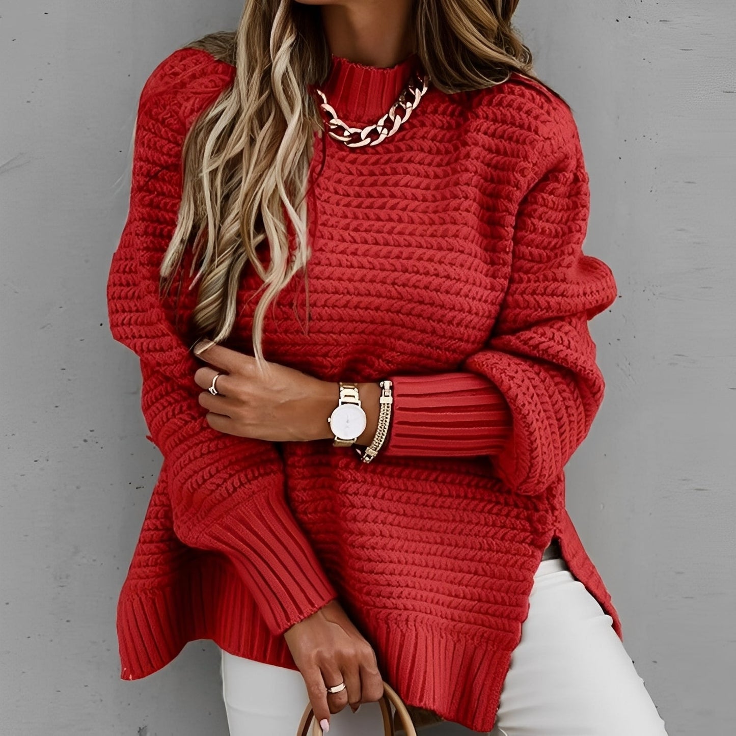 Joanne - Stylowy sweter z rozcięciem bocznym dla kobiet
