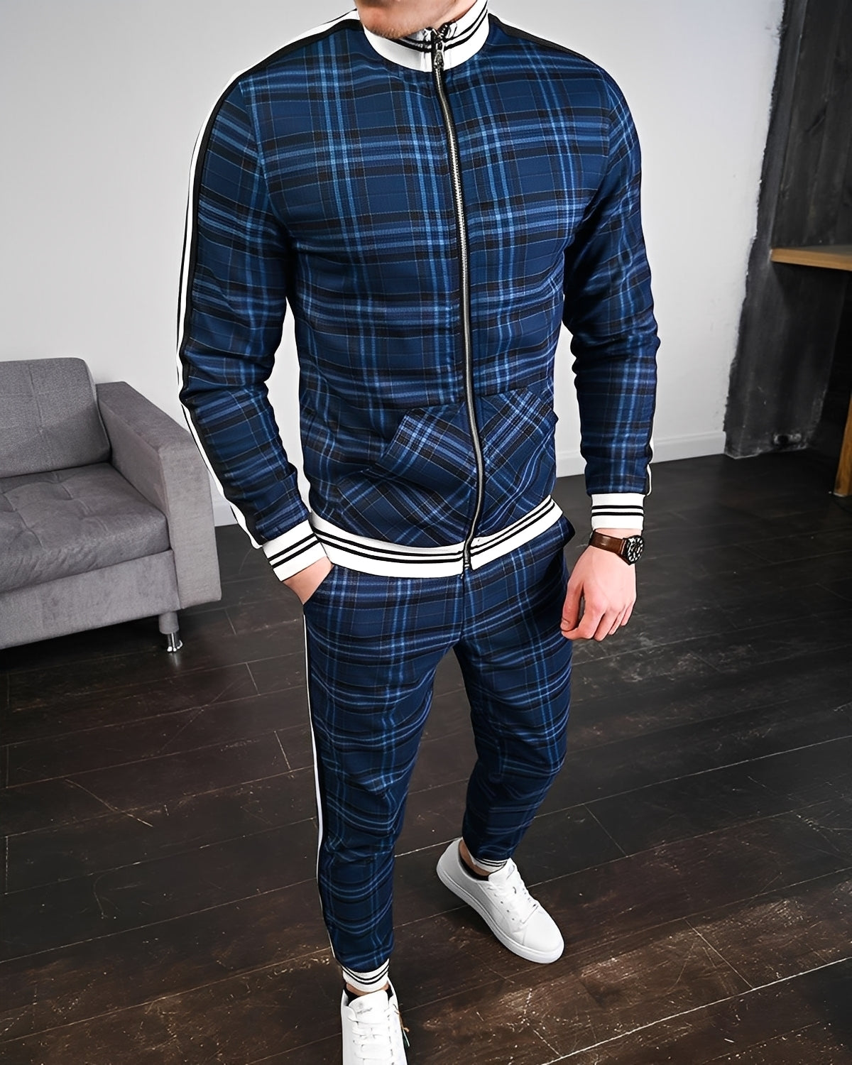 Neal - Stylowy kraciasty sportowy dres dla mężczyzn