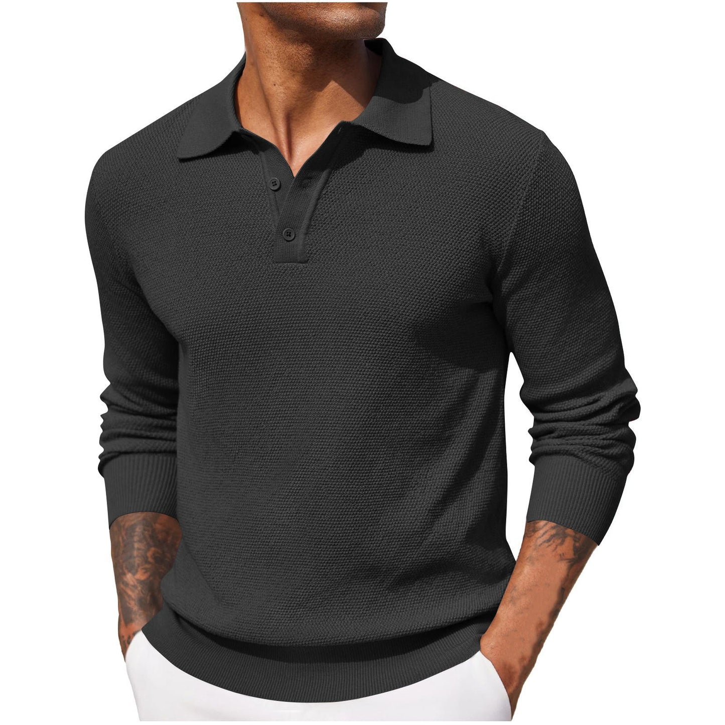 Jerrod - Elegancka koszulka polo z długim rękawem dla mężczyzn