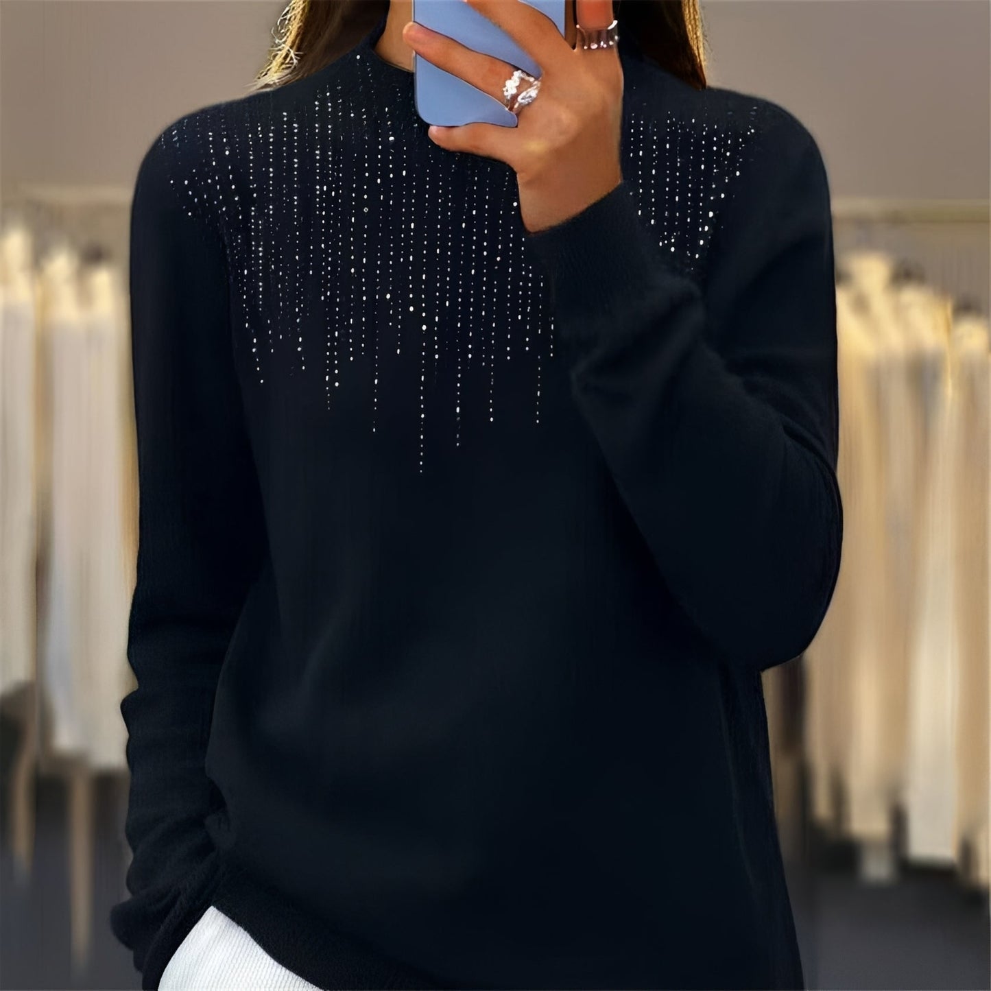 Lucia - Błyszczący sweter z półwysokim golfem dla kobiet