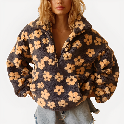 Elizabeth - Stylowy Sherpa-Pulower z Kwiatowym Wzorem dla Kobiet