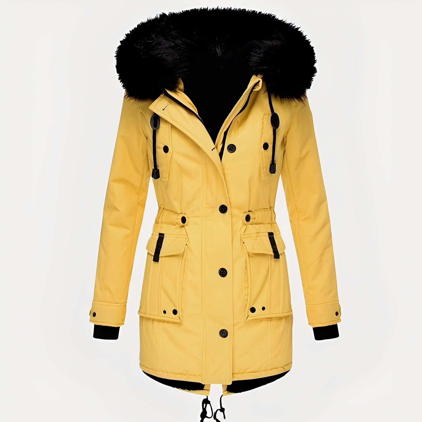 Elsie - Gruby płaszcz z kapturem z podszewką z polara dla kobiet