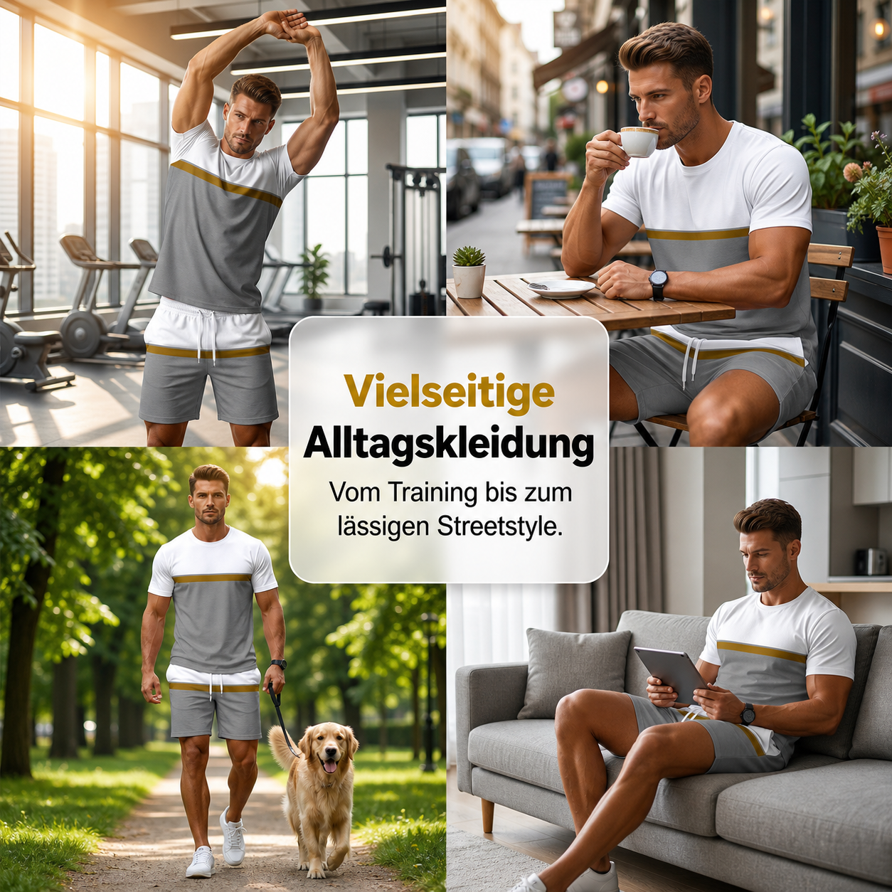 Męski zestaw sportowy color block w pełnej stylizacji