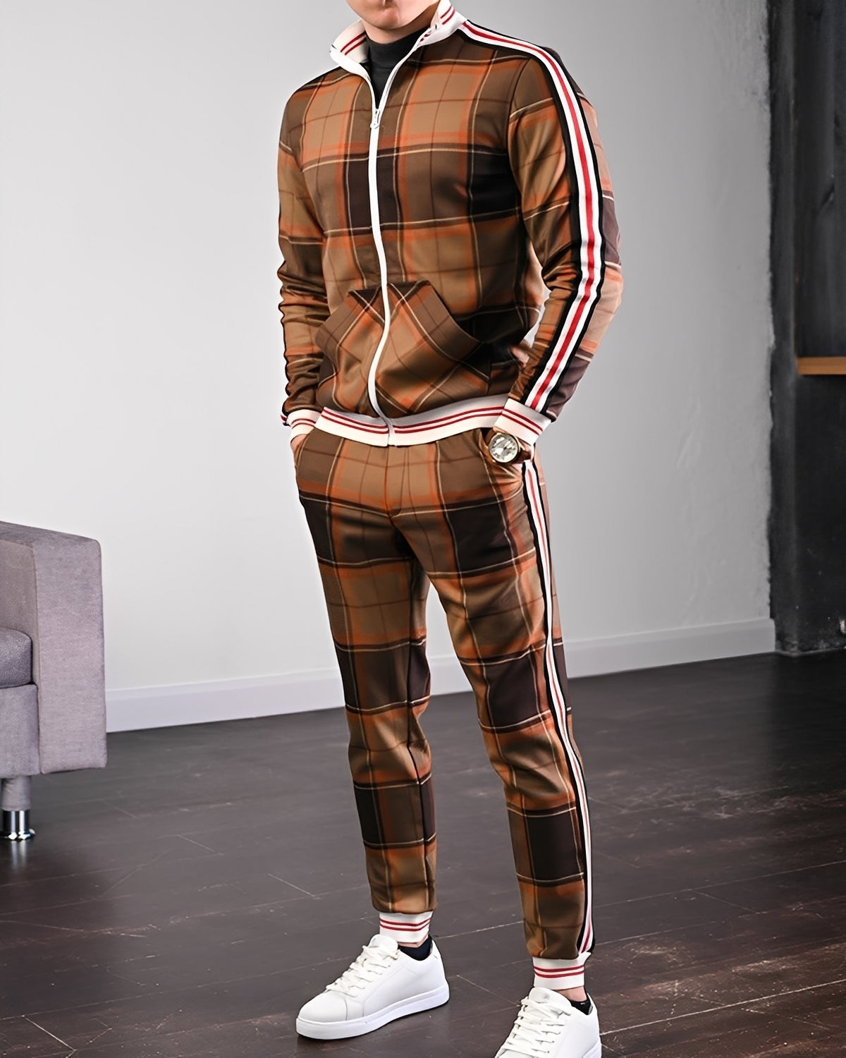 Neal - Stylowy kraciasty sportowy dres dla mężczyzn