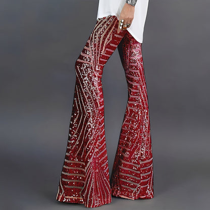 Charlita - Eleganckie rozkloszowane spodnie z cekinami dla kobiet