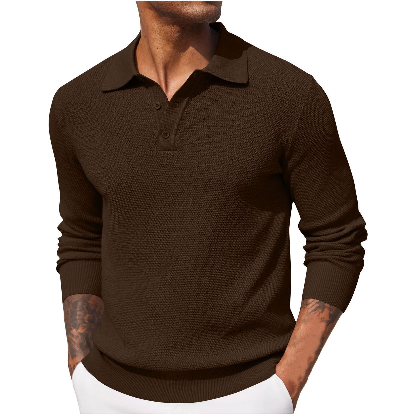 Jerrod - Elegancka koszulka polo z długim rękawem dla mężczyzn