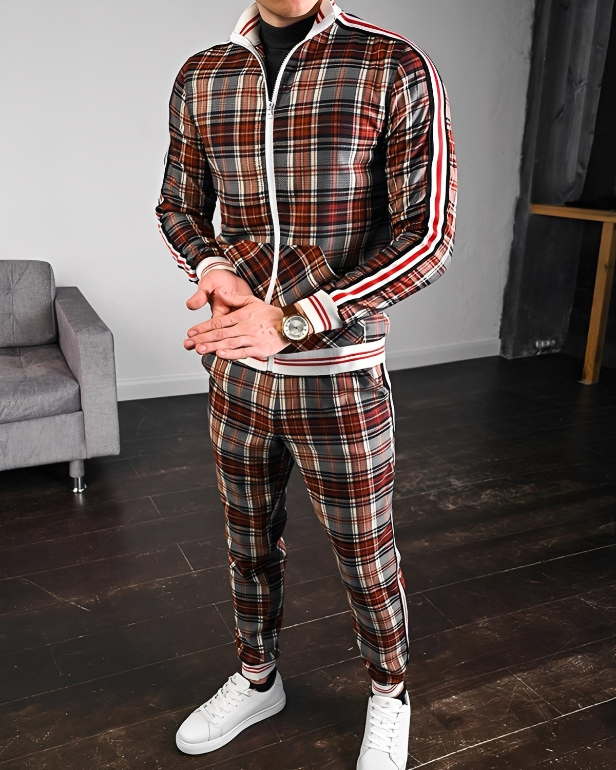 Neal - Stylowy kraciasty sportowy dres dla mężczyzn
