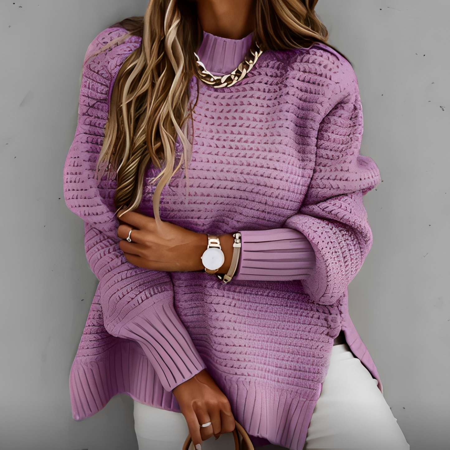 Joanne - Stylowy sweter z rozcięciem bocznym dla kobiet