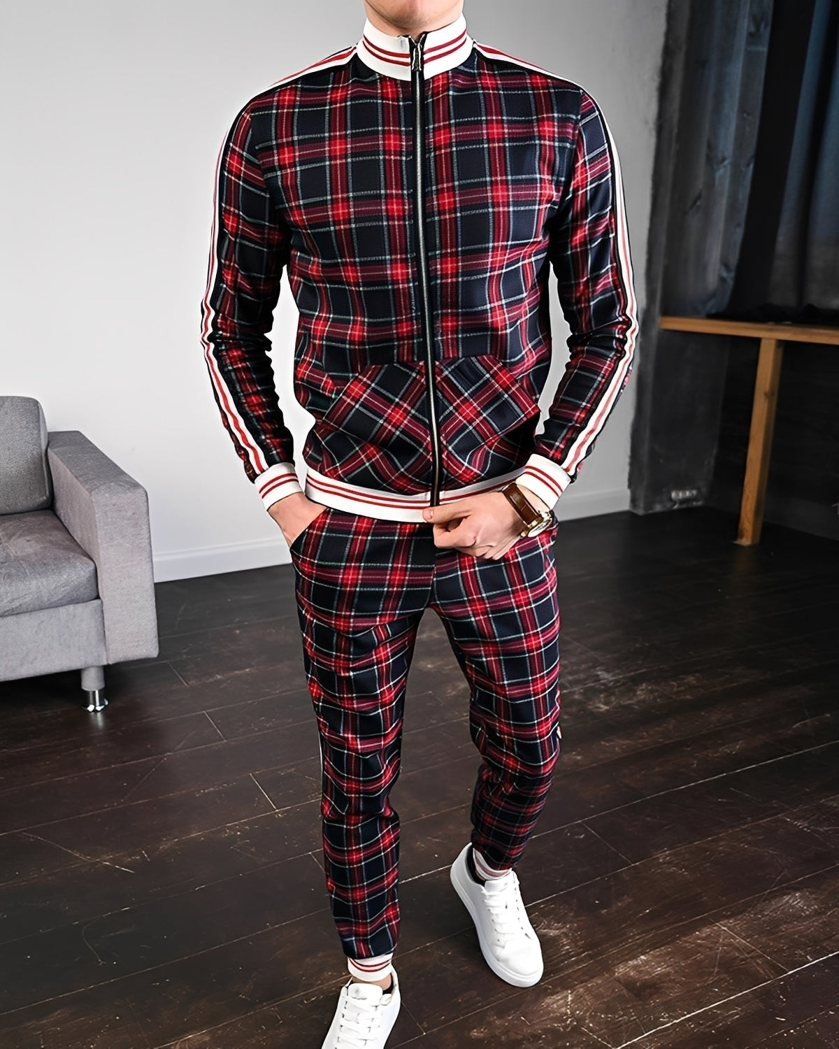 Neal - Stylowy kraciasty sportowy dres dla mężczyzn