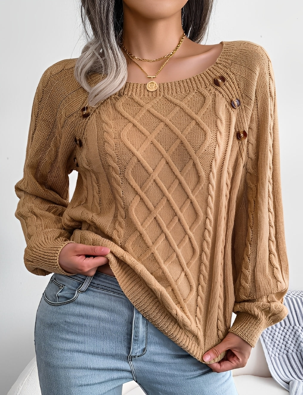 Sally - Stylowy sweter z dzianiny z guzikami dla kobiet