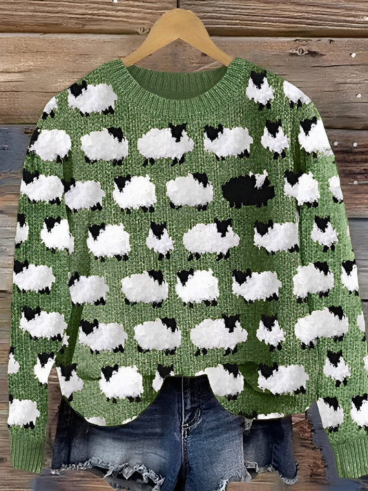 Tawnee - Ciepły sweterek z wełny z nadrukiem dla kobiet